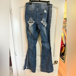 Distressed flare jeans